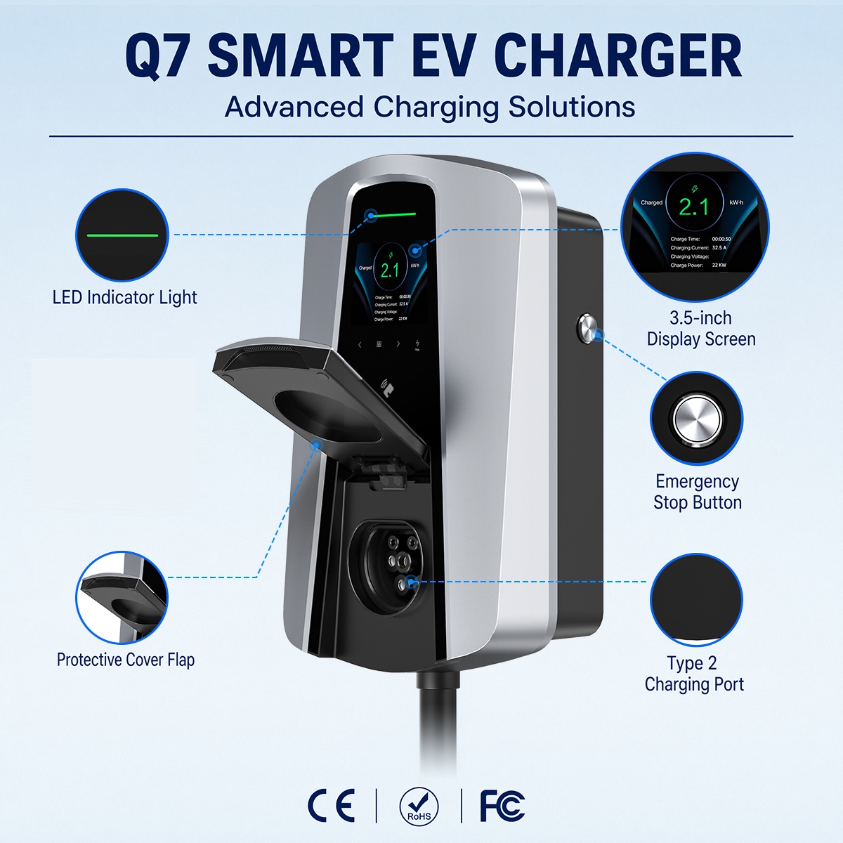 7.4KW Type2 EV Charger Socket  - огляд і ціна Wallbox Ev